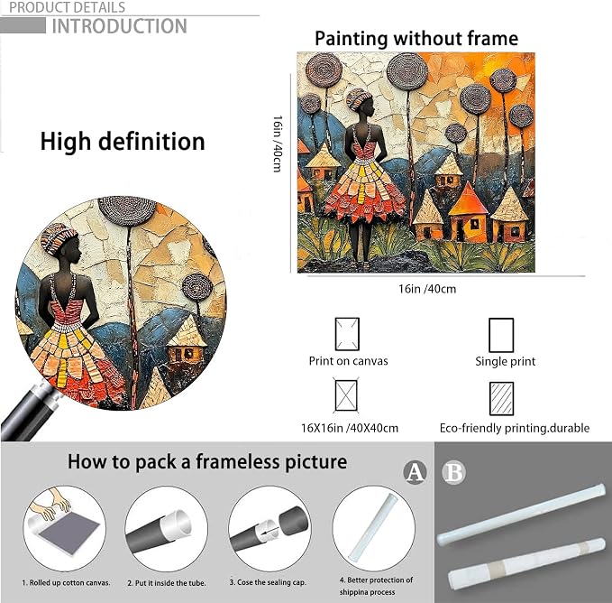 Black Female Picture Printing Feminist Women Poster 16x16Inch Unframed | Black African American Women Pictures Wall Art Trendy African American Girl Poster for Apartment Living Room Bedroom Home