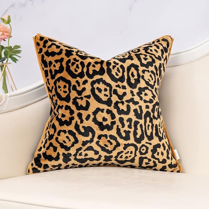 Black Gold Leopard Cut Velvet Throw Pillow Cover 20x20 Inch