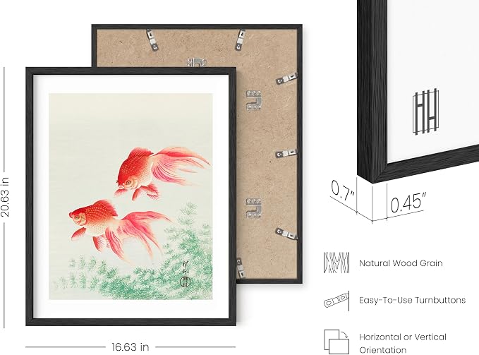 HAUS AND HUES Japanese Wall Art - Goldfish Artwork Framed Print, Asian Wall Decor, Japandi Style Room Art, Modern Japanese Poster for Bedroom 12x16 Black