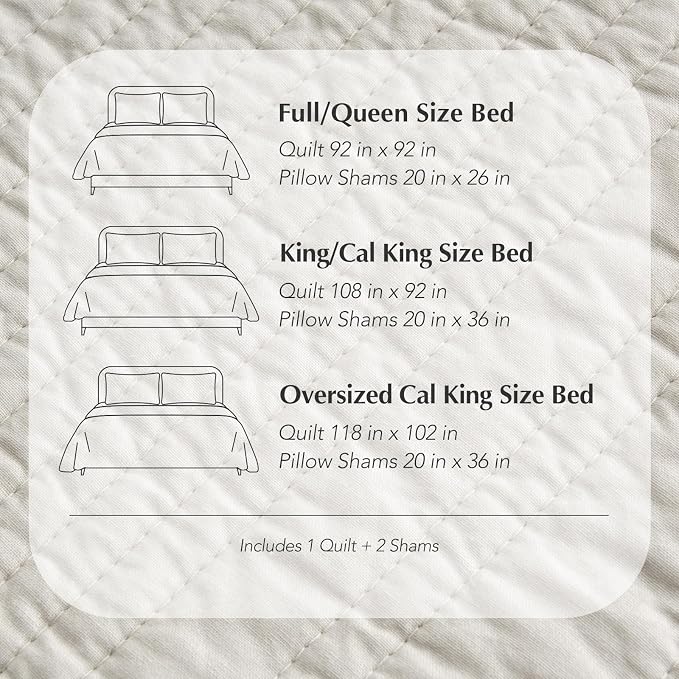 EVERGRACEHOME 100% Cotton Quilt Set Oversized Cal King, Birch | Pre-Washed Soft Cotton, Striped Coverlet Bedspread, 3 Piece Lightweight Bedding Set for All Season, with 2 Pillow Shams