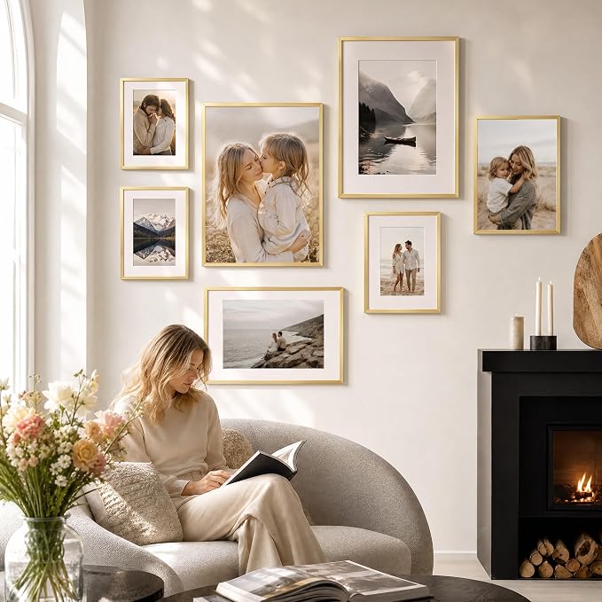18x24 Poster Frame Gold, Aluminum Metal 18 x 24 Frame with Removable Mat, 18 by 24 Gold Picture Frame Matted to 16x20 Photo, Real Tempered Glass for Home and Office Gallery Wall, 1 Pack