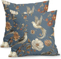 Kawani Vintage Floral Pillow Covers 18x18 Inch Set of 2 Blue Chinoiserie Flower and Bird Outdoor Decorative Throw Pillows Retro Rustic Pillowcases Farmhouse Cushion Covers for Couch Home Decor
