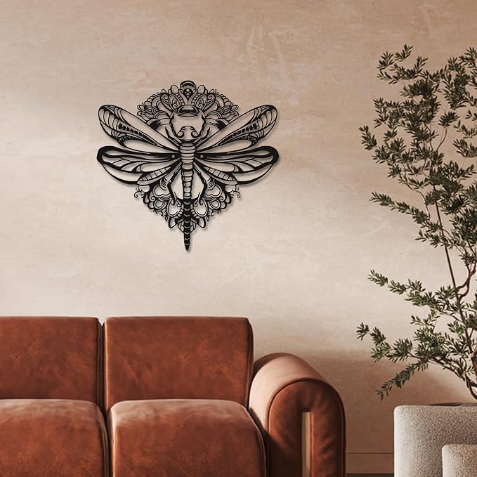 Rajukit Floral Dragonfly Metal Wall Art for Patio Garden | Elegant indoor outdoor decor weather resistant accent details perfect for patio garden living room premium dragonfly hanging