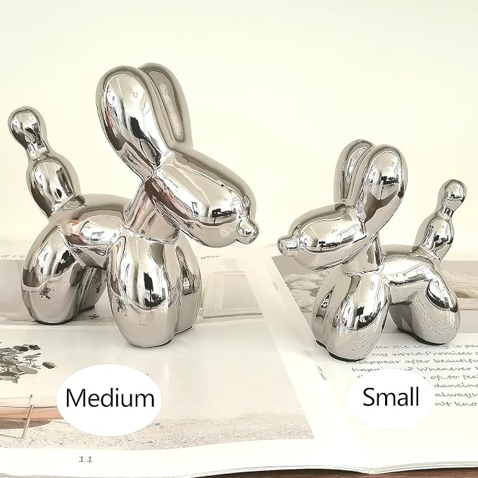 Ceramic Silver Balloon Dog Decor,Balloon Animal Statue(Medium)