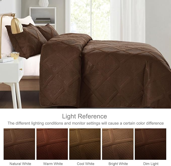 Exclusivo Mezcla California King Size Quilt, Brown | Soft Bedspreads with 2 Pillow Shams, Modern Striped Pattern, Lightweight Bedding Set Coverlets for All Seasons, 112x104 Inch
