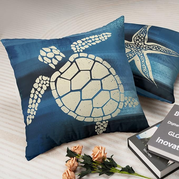 2 Pack Summer Star Vintage Starfish Throw Pillow Covers 20x20 Nautical Coastal Cushion Cover Home Bed Room Decor Home Decorative Room Decor Summer Vacation Beachy