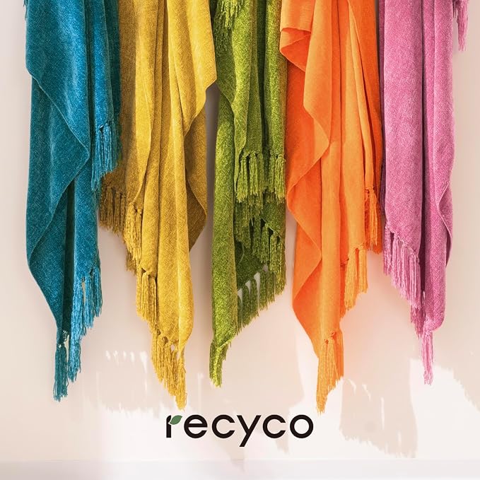 RECYCO Chenille Throw Blanket for Couch, 50"x60", Orange | Super Soft Knit Throw Blanket with Fringe Tassels, Lightweight Knitted Throw, Cozy, Ideal for Sofa Chair Bed Living Room Gift