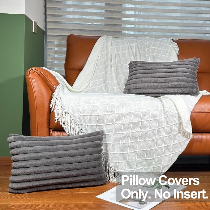 COTEY 12x20 Decorative Faux Fur Throw Pillow Covers Set of 2- Dark Gray