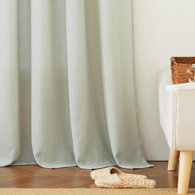 RYB HOME Semi Sheer Curtains for Closet Kitchen, Semi Translucent Privacy Protection Light Filtering Decorative Short Small Window Drapes for Bedroom, W 52 x L 45 inches, Sage Green, 2 Panels