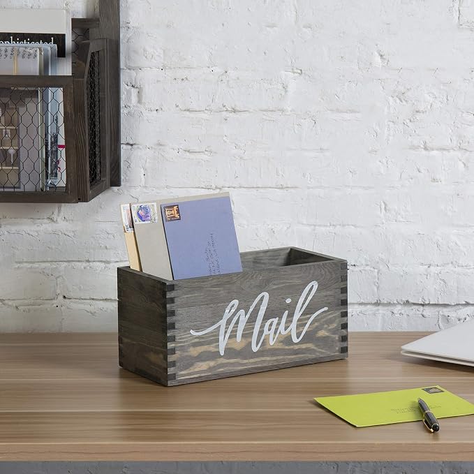 MyGift Vintage Gray Wood Mail Holder, Desktop Letter Organizer Bin
