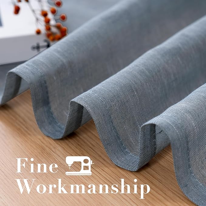 H.VERSAILTEX Semi-Sheer Linen Curtains 63 Inches Long Bedroom Window Treatments for Living Room/Rich Linen Curtain Panels, Classic Nickel Grommet Curtains, 52 by 63 Inch, 2 Panels, Denim