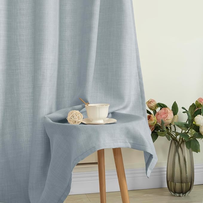 Haze Blue Linen Curtains 95 Inch Length for Living Room 2 Panels | Light Filtering, Linen Textured, Semi Sheer, Privacy Protected, Neutral Window Drapes for Living Room, Grommet, 52 x 95 Inch