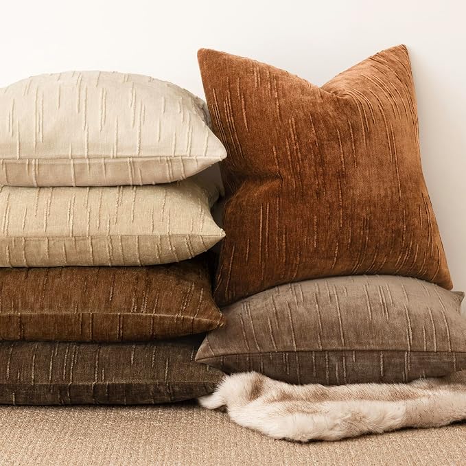 Foindtower Pack of 2 Slubby Textured Chenille Throw Decorative Pillow Covers Lumbar Accent Solid Cushion Cover Fall Neutral Farmhouse Pillowcase for Couch Sofa Bed Living Room 12x20 Inch,Autumn Orange