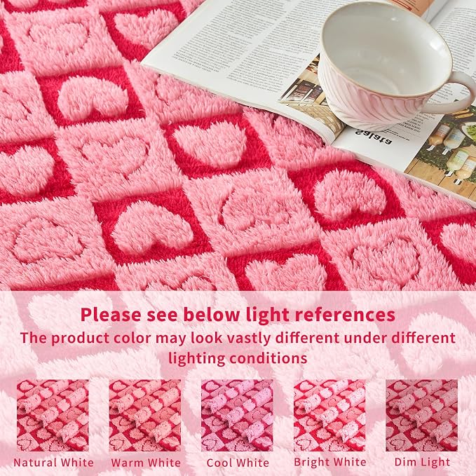 FY FIBER HOUSE Throw Blankets with Heart Checkered,Soft Warm Blankets for Lover Mom Father Gifts,Washable Lightweight Fuzzy Blanket for Couch Sofa Bed Office All Season(Hot Pink & Pink,50"x60"