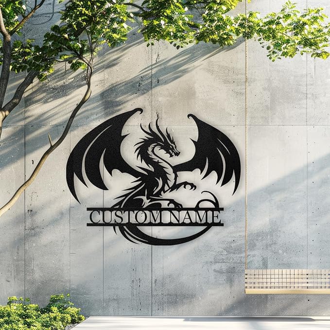 Dyoart Custom Metal Dragon Wall Art, Personalized Dragons Metal Signs | Black Western Metal Dragon Wall Decor, Evil Dragons Signs Gifts, Last Name Signs for Home Outdoor Decor, Housewarming Gifts