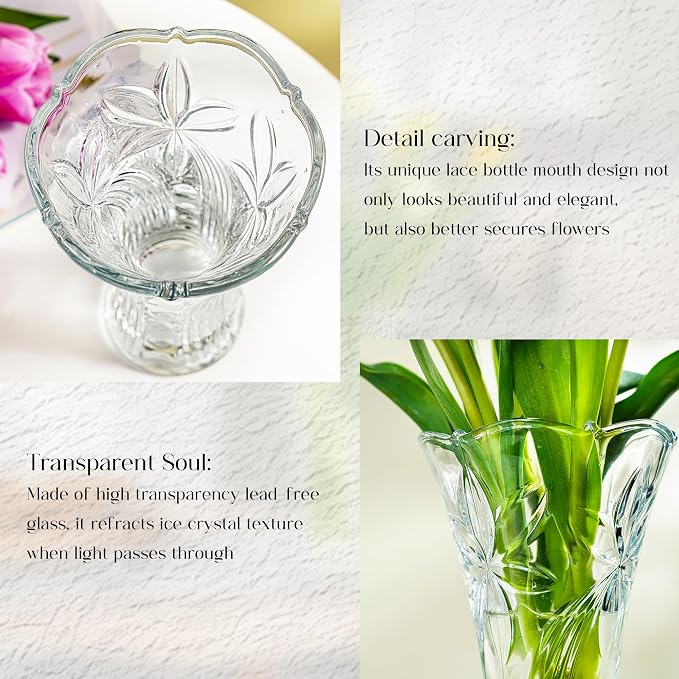 9 Inch Tall Crystal Vases for Flowers, 1 Piece Thickened Glass Vase | 2.3 lb Large Flower Vase for Tables Centerpieces Home Decor, Clear Vases for Wedding Reception, Housewarming Gift