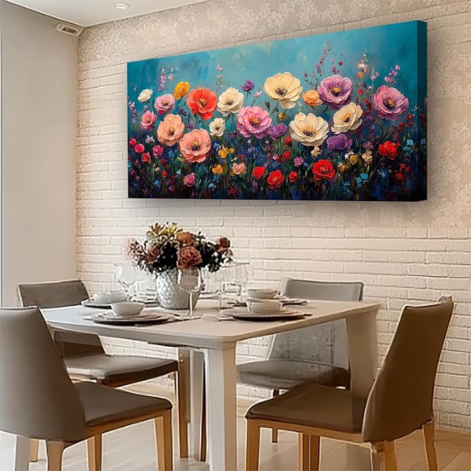 Vibrant Multicolor Flower Picture Print Canvas Wall Art Living Room Dining Room Office Study Bedroom Wall Decor Wall Art Prints Modern Style Artwork Waterproof Ready to Hang - 20x40 Inch