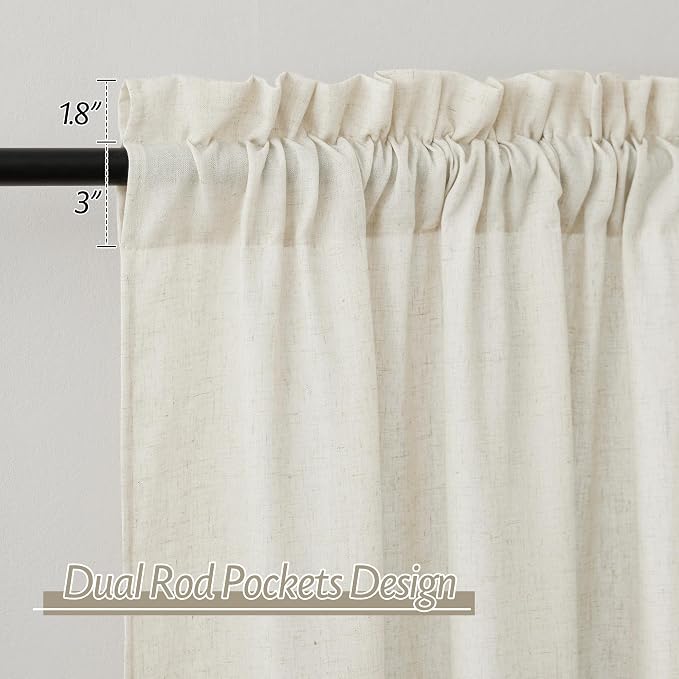 RYB HOME Linen Sheer Curtains 2 Panels for Living Room, Semi Transparent Privacy Drapes with Rod Pocket Farmhouse Style Window Treatments for Bedroom, Linen, 52" W x 90" L