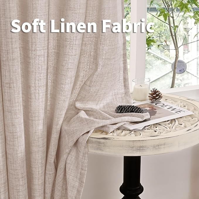 YoungsTex Cafe Linen Curtains 36 Inch Length for Kitchen Window Over Sink, Small Drapes Light Filtering Semi Sheer with Back Tab for Bathroom Window, 2 Panels, 40 X 36 Inch