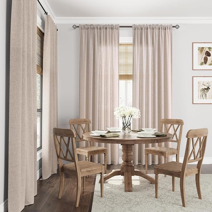 Oatmeal Linen Curtains 84 Inch Length for Living Room Bedroom 2 Panels Set Rod Pocket Light Filtering Semi Sheer Window Curtains 52 Inch Width Boho Farmhouse Linen Drapes, W52xL84
