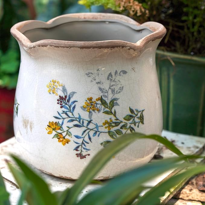 Dosayes Rustic Ceramic Pot for Plant, 6 Inch Vintage Flower Pot (Yellow)