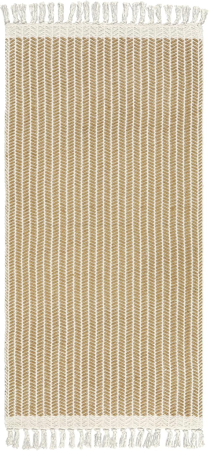 Lahome Boho Kitchen Runner Rug, 2x4.3 Washable Rugs for Bathroom Entryway | Woven Cotton Throw Mat with Tassels, Farmhouse Non Shedding Lightweight Low Pile Carpet for Bath Bedroom Doorway, Khaki