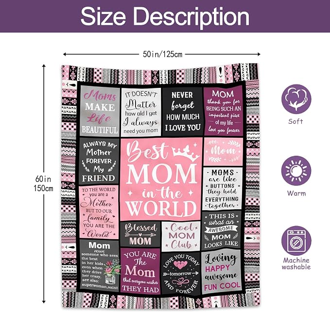 Ruvinzo Gifts for Mom, Mom Birthday Gifts, Mom Gifts, Birthday Gift for Mom, Gifts for Moms from Daughter Son, Mama Mother Gifts, Best Mom Ever Gift, Valentines/Mothers Day to My Mom Blanket 60” x 50”