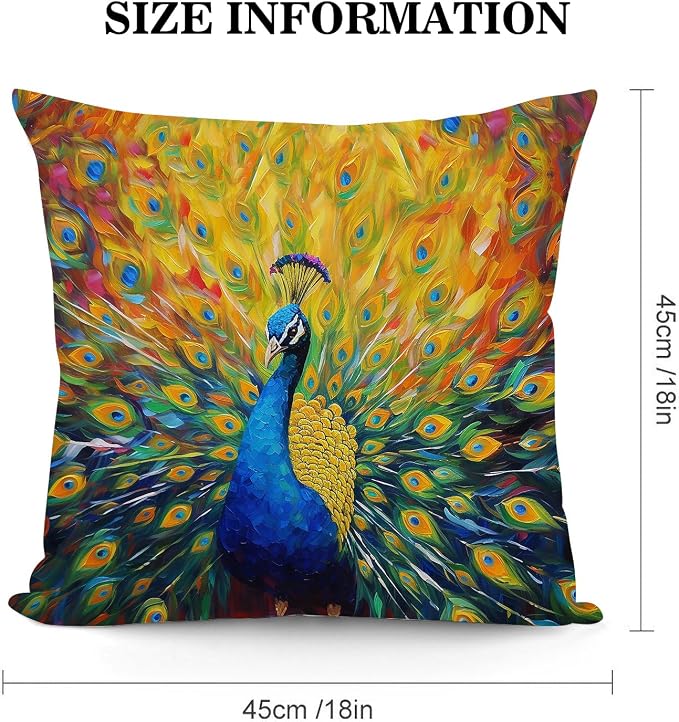 Beautiful Peacock Throw Pillow Cover 18"x18" Outdoor Pillow Cases Set of 2 Decorative Cushion Covers for Sofa Bed Chair Living Room Decor