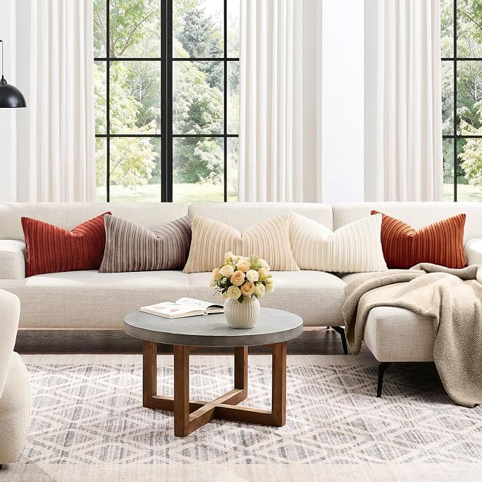 Kevin Textile Striped Corduroy 12”x20” Pillow Cover 1 Pack, Rust