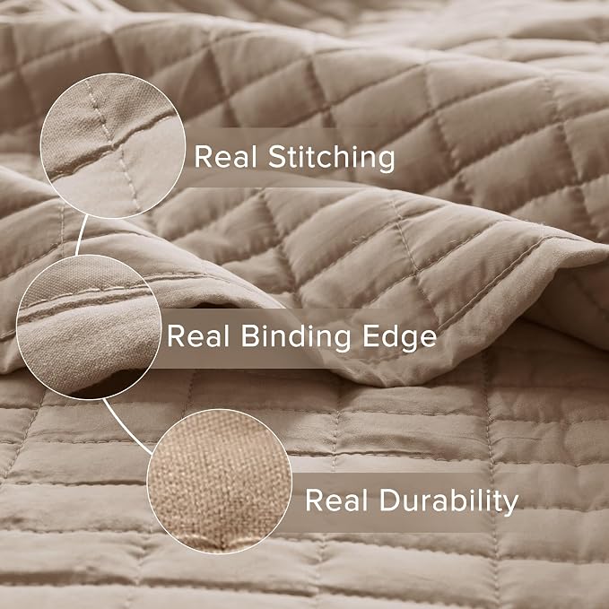 Comfort Spaces Kienna Twin Quilt Bedding Set 2 Piece, 66"x 90" Taupe | Soft Cozy Lightweight Summer Twin XL Coverlet for College Dorm, Quilted Extra Layer, Modern Casual Bedroom Decor, OEKO-TEX