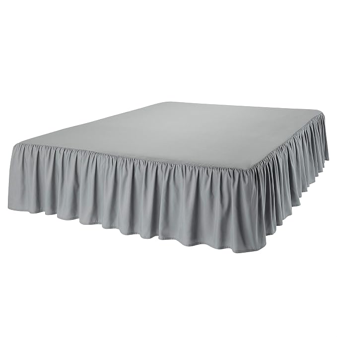 Amazon Basics Wrinkle Resistant Machine Washable Ruffled Bed Skirt, Fade Resistant 100% Microfiber with 16" Drop, Queen, Dark Grey
