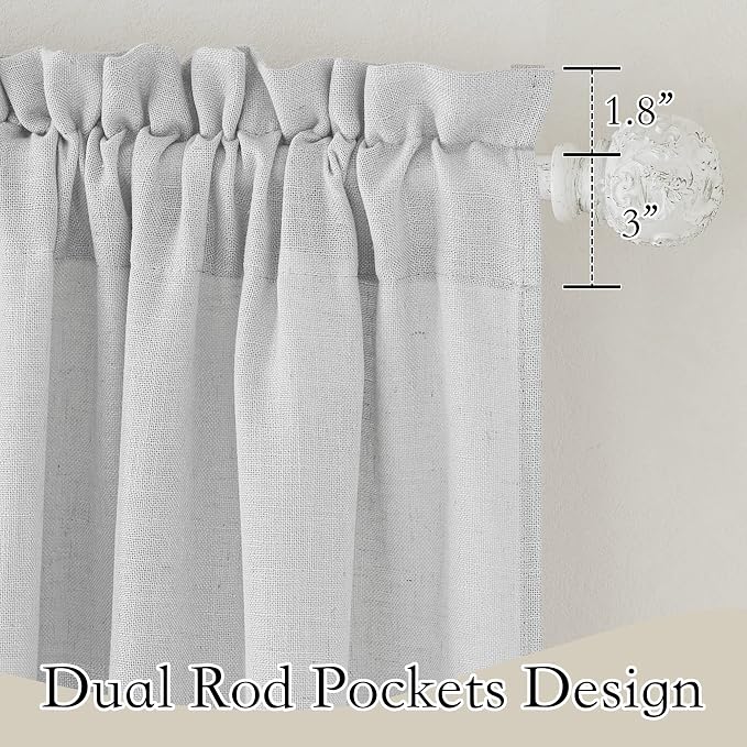 RYB HOME Sheer Curtains for Living Room Linen Woven Sheer Backdrop Curtains Light Glare Filtering Airy for Bedroom Window Sunroom Kids Nursery, Dove Grey, W 52 x L 120 inch, 2 Pcs