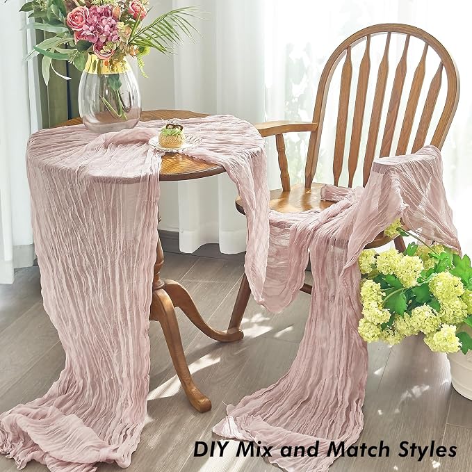 IVAPUPU Dusty Pink Table Runner 120 Inches for Birthday Party Home Decor | 10 Pcs Boho Gauze 10FT Cheesecloth Table Runners for Wedding Baby Shower Decorations Summer Garden Farmhouse
