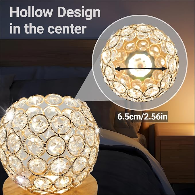 Crystal Mood Table Lamp, Voice Control K9 Glass Sphere Light, Wood Base