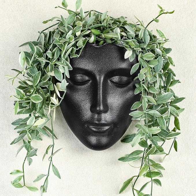 Ceramic Female Form Face Vase,Modern Sculpture Planter Pot,Human Face Shaped,Wall Hanging Plant Pot with Drainage Home Centerpieces Office Outdoor Hanging Decor