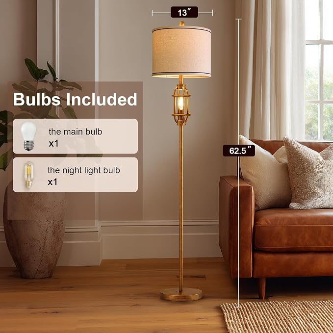 Floor Lamps for Living Room, 62.5'' Farmhouse Tall Lamp with 2 Light Source