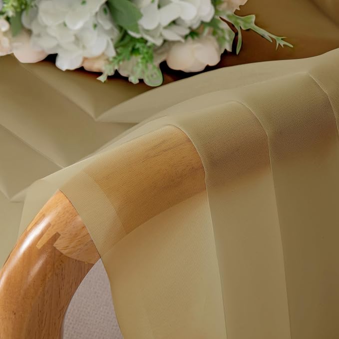 Simplebrand Gold Sheer Curtains 108 Inches Long, Extra Long Rod Pocket Solid Color Window Sheer Curtain Panels, Elegant Curtains & Drapes for Living Room, Bedroom 2 Panels (Gold, 59" W x 108" L)