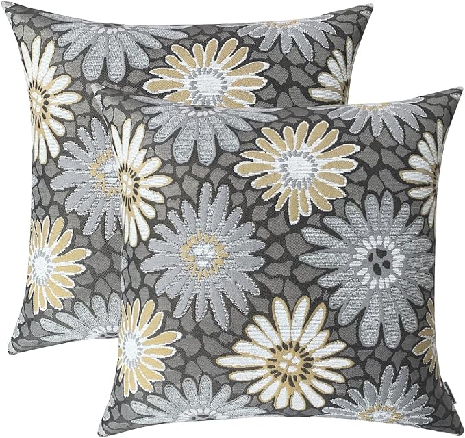 18x18 Floral Jacquard Throw Pillow Covers, 2-Pack, Grey