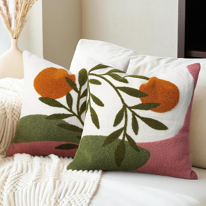 Adabana Boho Pillow Cover 18x18 Inch Embroidered Throw Pillow Cover