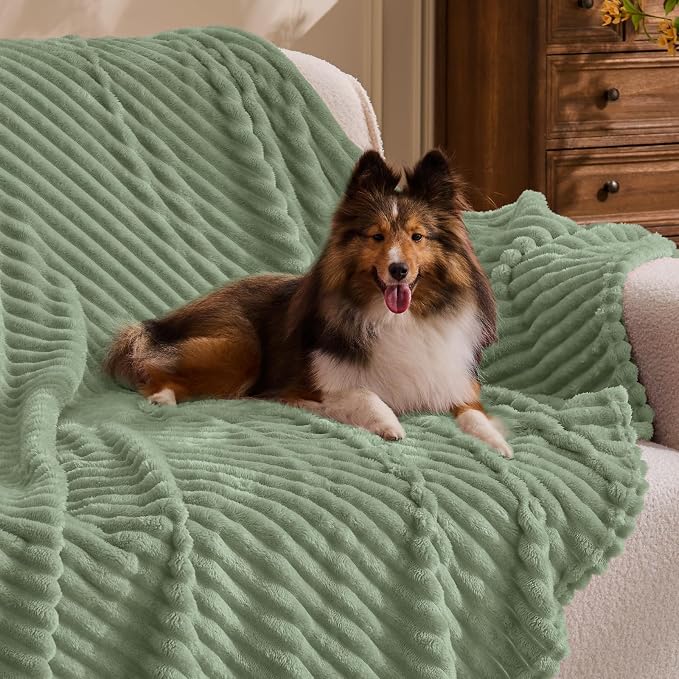 BEDELITE Ribbed Sage Grey Green Fleece Throw Blanket for Couch, 50x60 Inch | Soft Warm Decorative Fluffy Blanket, Cozy Plush Lightweight Fuzzy Throw Blanket for Bed Sofa Home Room Decor, Gift for Women