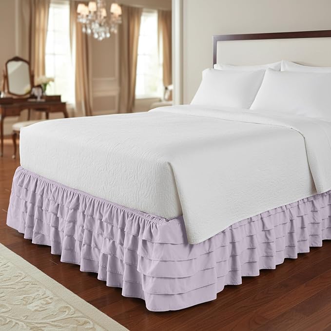 Elegant Comfort Luxurious Premium Quality 1500 Thread Count Wrinkle and Fade Resistant Egyptian Quality Microfiber Multi-Ruffle Bed Skirt - 15inch Drop, King, Lilac/Lavender