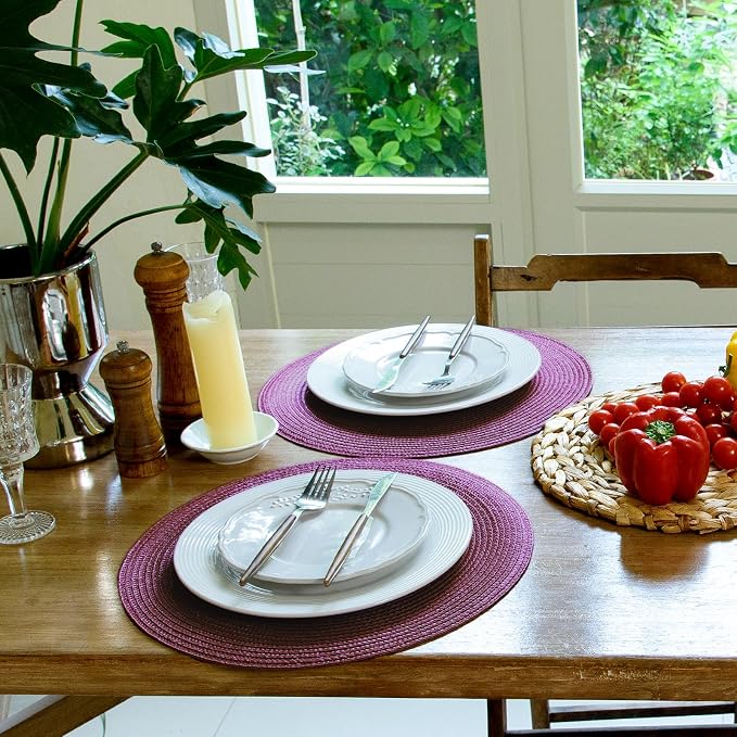 FunWheat Round Braided Placemats Set of 8 Table Mats for Dining Tables Woven Washable Non-Slip Place mats 15 inch(Purple,8pcs)