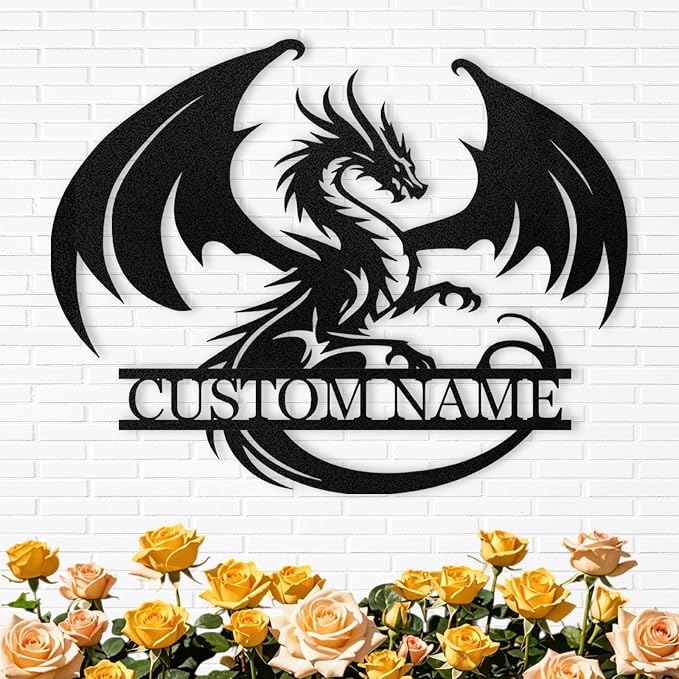 Dyoart Custom Metal Dragon Wall Art, Personalized Dragons Metal Signs | Black Western Metal Dragon Wall Decor, Evil Dragons Signs Gifts, Last Name Signs for Home Outdoor Decor, Housewarming Gifts