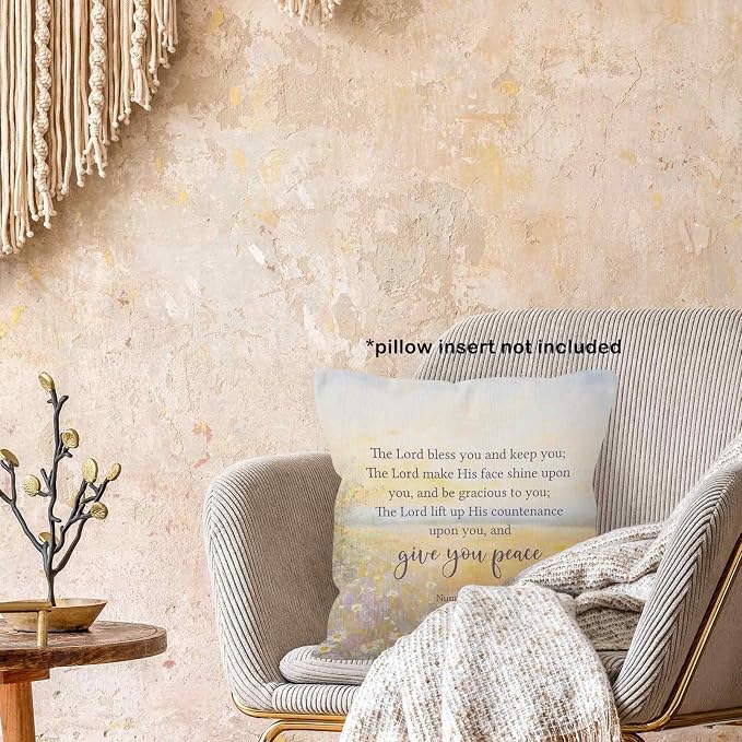 Floral Christian Bible Verse the Lord Bless You Throw Pillow Covers 18x18, Flower Wildflower Scripture Numbers Decor Pillow Cases for Bedroom Living Room Decorative Pillowcase