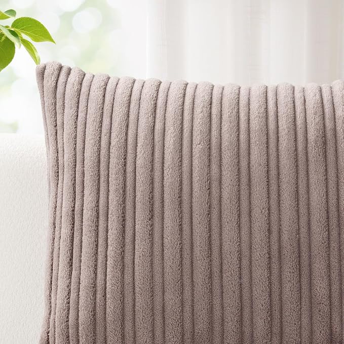 Kevin Textile Striped Corduroy 14”x24” Pillow Cover 1 Pack, Light Brown