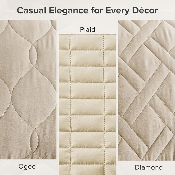 Comfort Spaces Kienna King Quilt Bedding Set 3 Piece, 104"x90" Beige Ogee | Soft Cozy Lightweight Summer Coverlet Cal King, Quilted Bedspreads Extra Layer, Modern Casual Bedroom Decor, OEKO-TEX