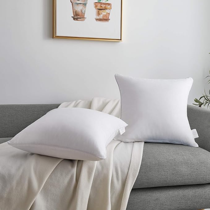 Oubonun 16 x 16 Throw Pillow Inserts Set of 2-100% Cotton Cover - White Couch Bed Decorative Pillow Pair