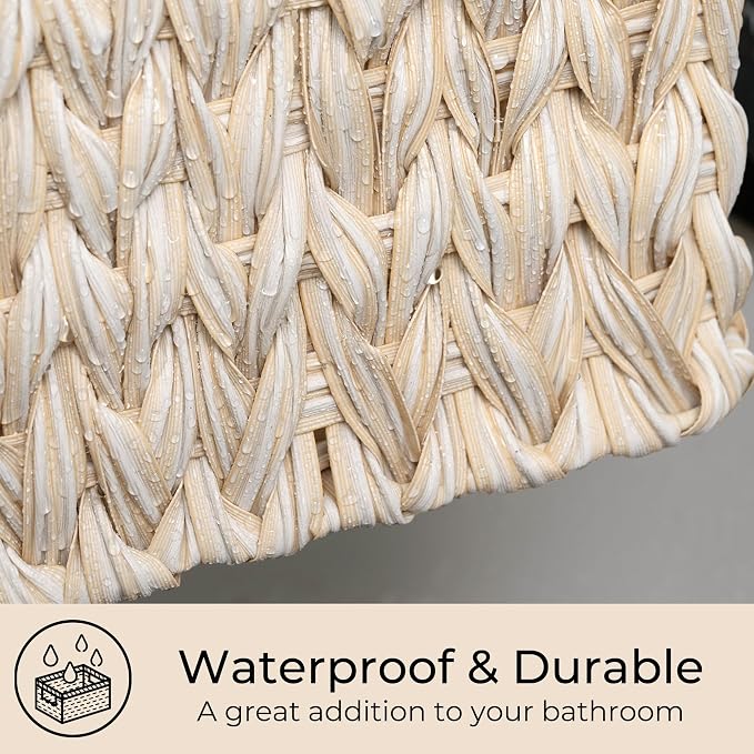 GRANNY SAYS Wicker Storage Baskets for Shelves, Waterproof Basket, 1-Pack | Plastic Wicker Baskets for Organizing, Woven Baskets for Shelves, Decorative Woven Basket for Storage, Entryway, Butter Milk