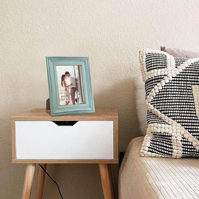 Vintage 5x7 Inches Wooden Picture Frame Pack of 3 Farmhouse Aqua Grey White - Rustic Thick Wood High Definition Glass Photo Frame Outside 7.9x9.9 Inches - 2 Ways Display Tabletop or Wall Mounted