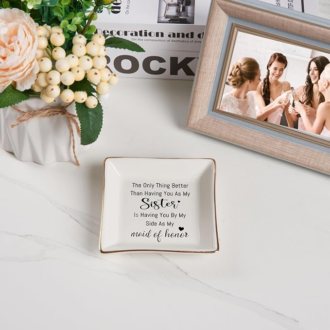 Piudee Bridesmaid Gifts Maid of Honor Proposal Gift Jewelry Dish Trinket Ring Tray - The Only Thing Better ... As My Maid of Honor, Wedding Day Party Gifts for Matron of Honor from Bride